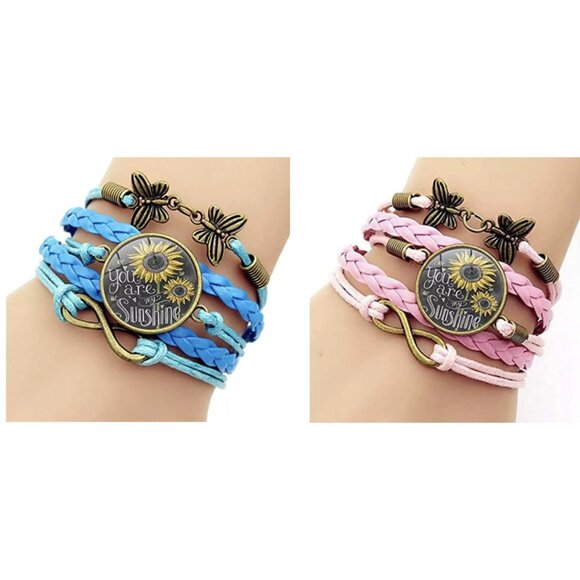 Set of 2 Sunflower You Are My Sunshine Women Bracelets - Picture 1 of 3